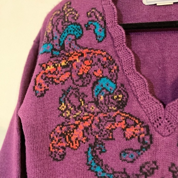 Norton McNaughton Sweater Women S Purple Floral Vintage Boho Western Granny 80s - Picture 5 of 12